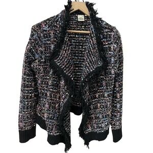 Fashion Apparel & Accessories Cardigan L/XL Black Multi Confetti Fringe Metallic